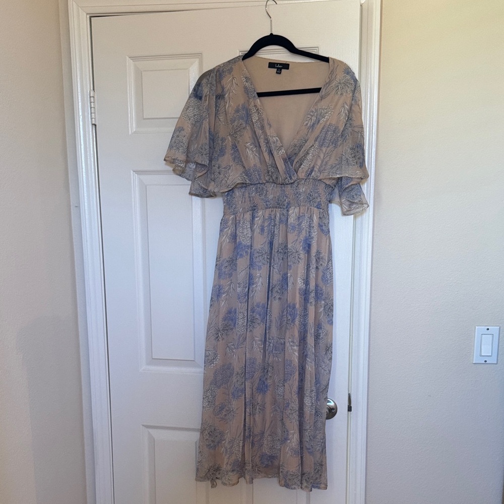 Lulu's Cream and Blue Maxi Dress